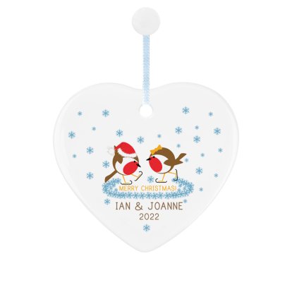 Personalised Heart Ceramic Decoration - Christmas Robins