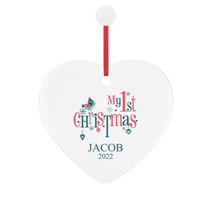Personalised Heart Ceramic Decoration - My 1st Christmas