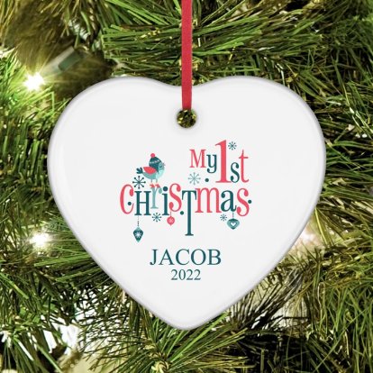 Personalised Heart Ceramic Decoration - My 1st Christmas 