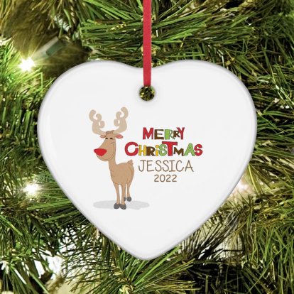 Personalised Heart Ceramic Decoration - Rudolph