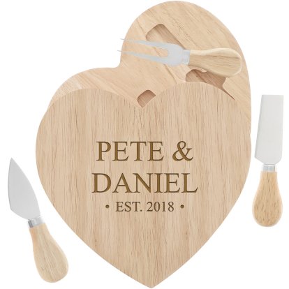Personalised Heart Cheeseboard Gift Set - Names