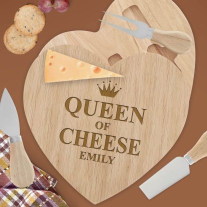 Personalised Heart Cheeseboard Gift Set - Queen