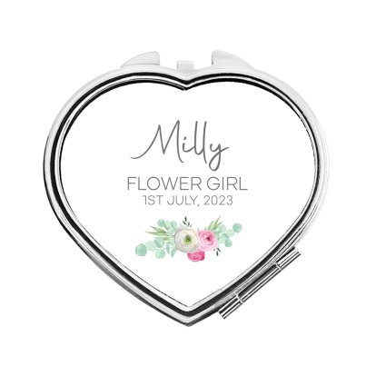 Personalised Heart Compact Mirror for Flower Girl