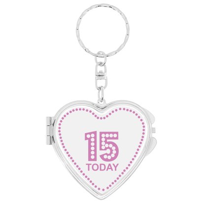 Personalised Heart Compact Mirror Keyring - Age