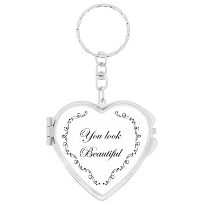 Personalised Heart Compact Mirror Keyring - Message