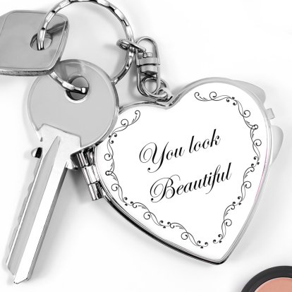 Personalised Heart Compact Mirror Keyring - Message 