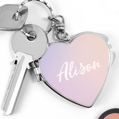 Personalised Heart Compact Mirror Keyring - Name 