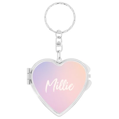 Personalised Heart Compact Mirror Keyring - Name