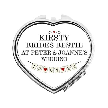Personalised Heart Compact Mirror - Wedding Bunting Design
