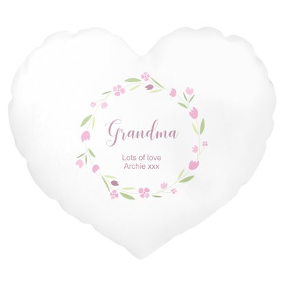 Personalised Heart Cushion Cover - Floral Wreath