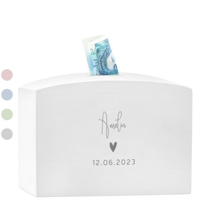 Personalised Heart Design Wooden Money Box