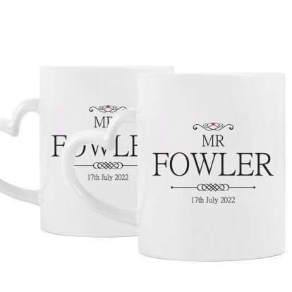 Personalised Heart Handle Mug Set - Couples