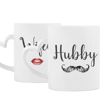 Personalised Heart Handle Mug Set - Wifey & Hubby