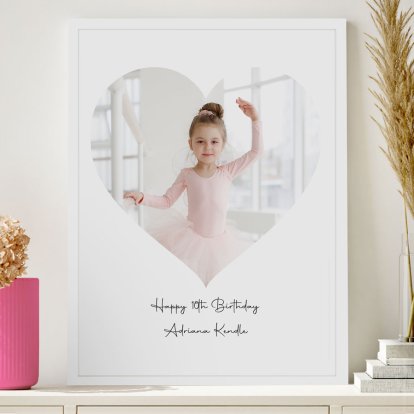 Personalised Heart Photo & Text Framed Print - White