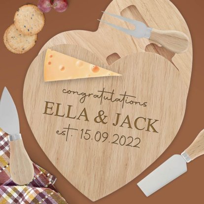 Personalised Heart Wooden Cheese Board - Established