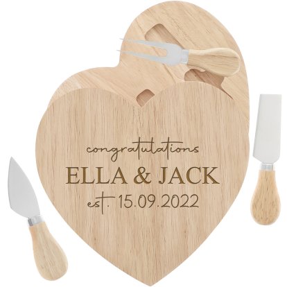 Personalised Heart Wooden Cheese Board - Established