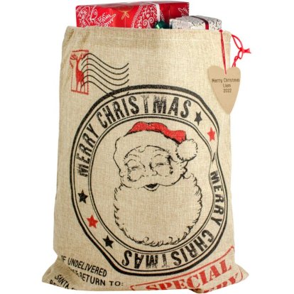 Personalised Hessian Christmas Sack with Tag 