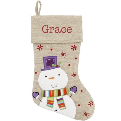 Personalised Hessian Christmas Stocking - Snowman