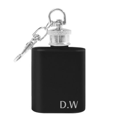Personalised Initial Black Keyring Flask