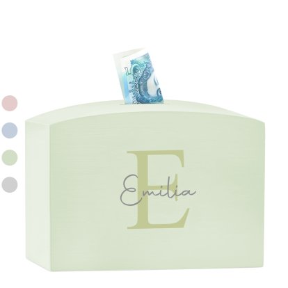 Personalised Initial & Name Wooden Money Box
