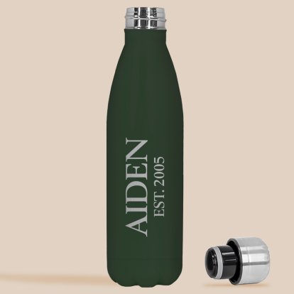 Personalised Insulated Water Bottle - Name & Est. Green 