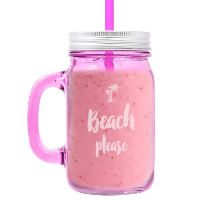 Personalised Jar with Straw - Beach Please Pink
