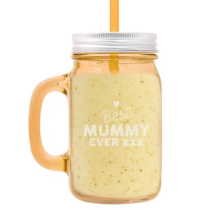 Personalised Jar with Straw - Best Mummy Ever Orange