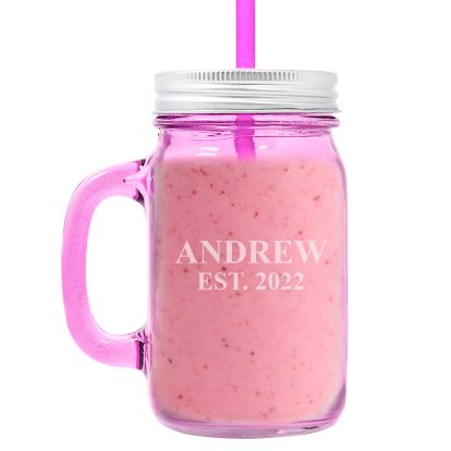Personalised Jar with Straw - Established Pink