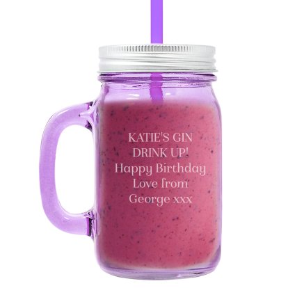 Personalised Jar with Straw Purple