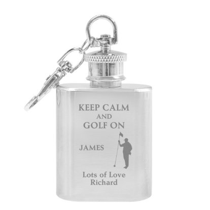 Personalised Keyring Flask - Keep Calm and Golf On