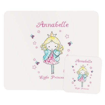 Personalised Kid's Placemat and Coaster Set - Princess Design