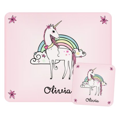Personalised Kid's Placemat and Coaster Set - Unicorn Design