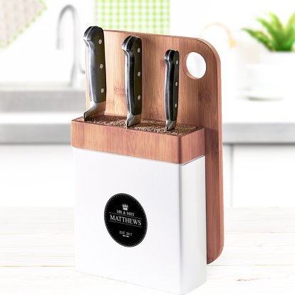 Personalised Knife Block & Chopping Board Set for Couples 