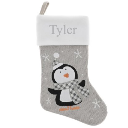 Personalised Knitted Christmas Stocking with Penguin