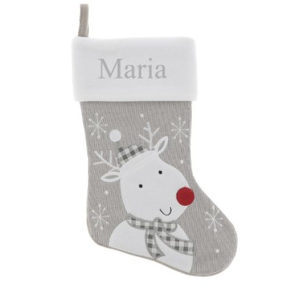 Personalised Knitted Christmas Stocking with Reindeer