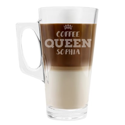 Personalised Large Glass Coffee Mug - Coffee Queen