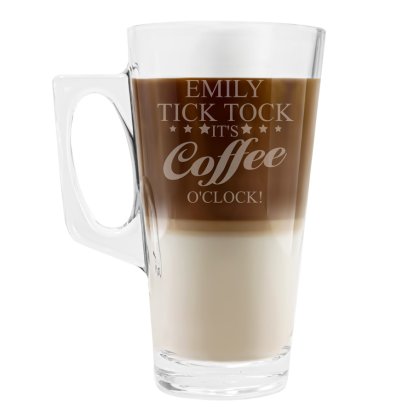 Personalised Large Glass Coffee Mug - Tick Tock