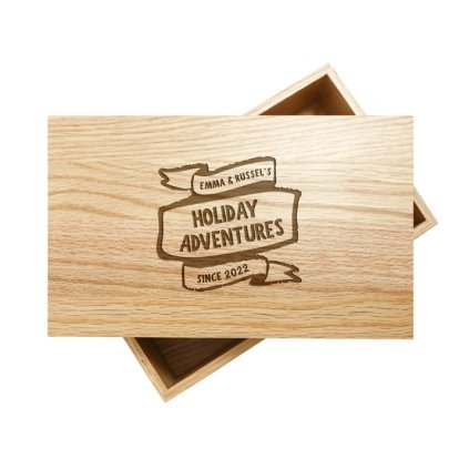 Personalised Oak Keepsake Box - Holiday Adventures