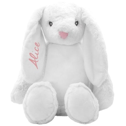 Personalised Large White Bunny with Pink Name