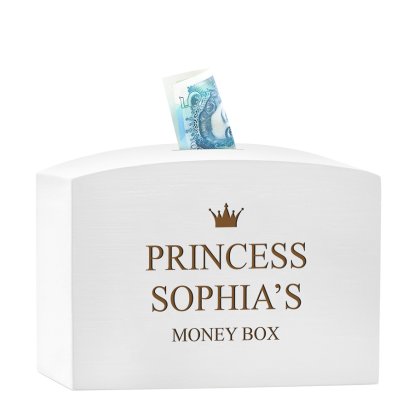 Personalised Large Wooden Money Box - Crown Design