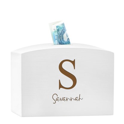 Personalised Large Wooden Money Box - Initial & Name
