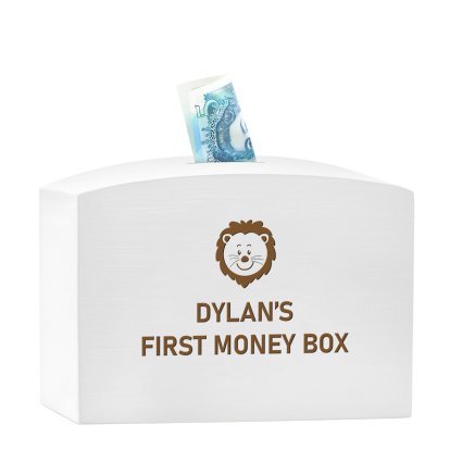Personalised Large Wooden Money Box - Lion Design