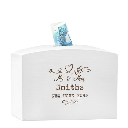 Personalised Large White Wooden Money Box - New Home Fund