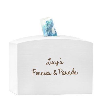 Personalised Large Wooden Money Box - Script Message