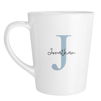 Personalised Latte Mug - Blue Initial & Name