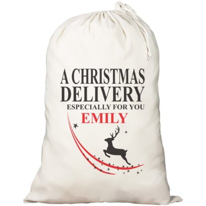 Personalised Leaping Reindeer Christmas Cotton Sack