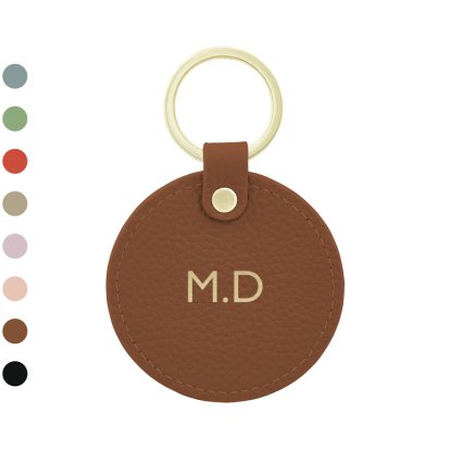 Personalised Leather Circle Keyring Fob - Initials