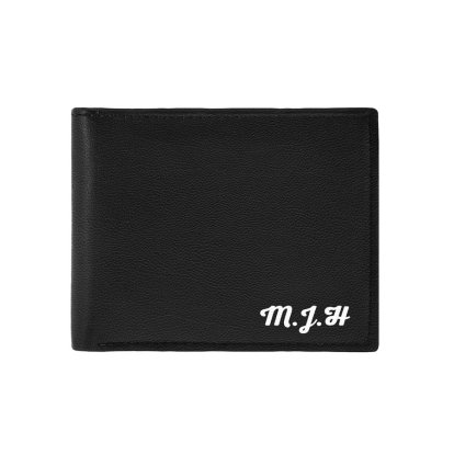 Personalised Luxury Black Leather Wallet with Script Font