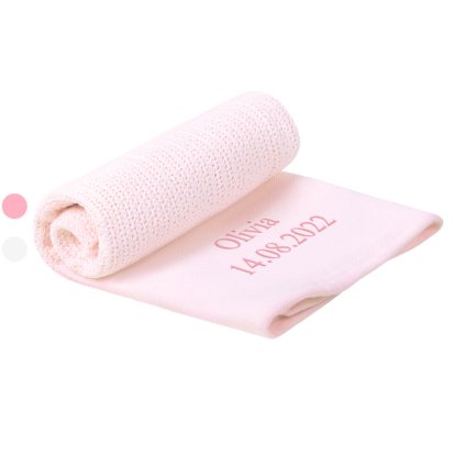 Personalised Light Pink Cellular Baby Blanket