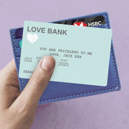 Personalised Love Bank Metal Wallet or Purse Card
